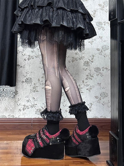 Punk Bunny Red Plaid and Black Y2K Platforms