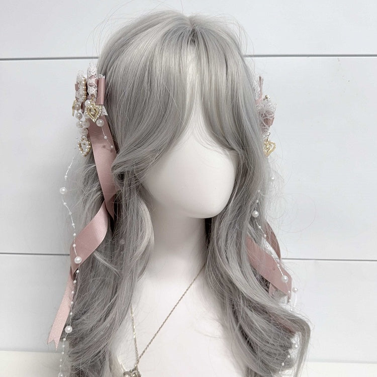 Six Colors Jirai Kei Ribbon Bow Hairclips Seiso Style with Long Spiral Tails for Ponytail