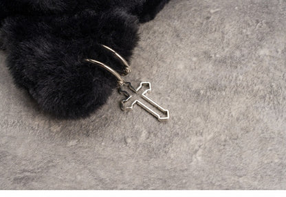 Cross Charm Black Gothic Plush Kitty Ears KC