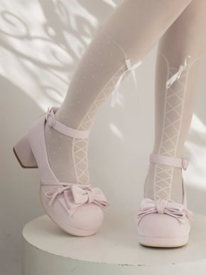 Bow at Top Pink Round Toe Sweet Mary Janes Ankle Strap