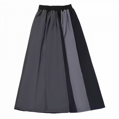 Black and Gray Colorblock Design Elastic Waist Skirt