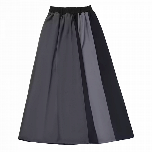 Black and Gray Colorblock Design Elastic Waist Skirt