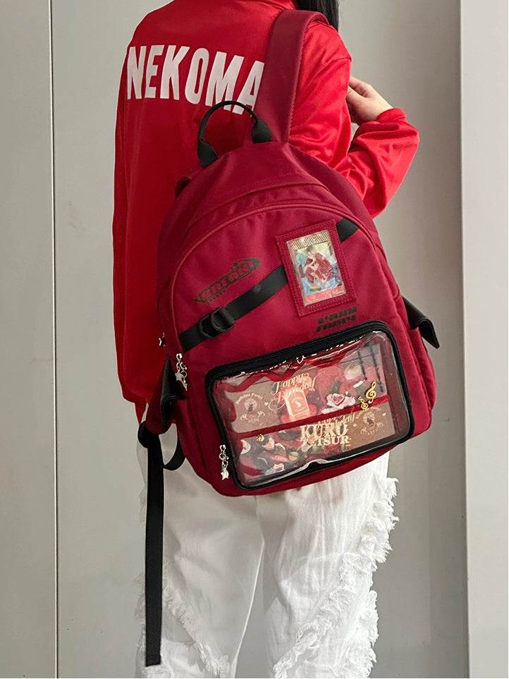 Red Large Capacity Star Decoration Unisex Daily Ita Backpack - Comes with Adjustable Strap