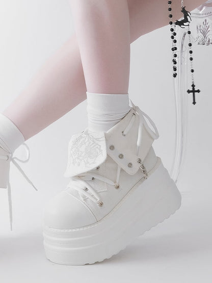 White Punk Spider Print Platform Sneakers