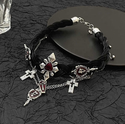 Black Cross and Skeleton Pendant Punk Choker