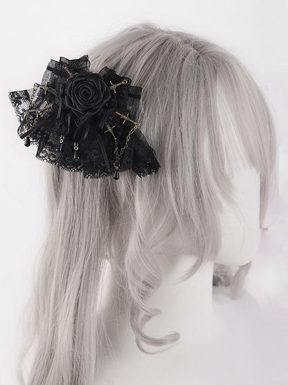 Gothic Swords and Bowknots Black Rosette Lace Hairclips
