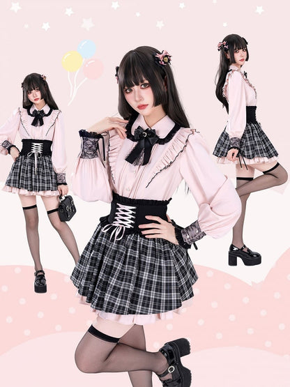 Peter Pan Collar Pink Jirai Kei Ruffle Shoulders Shirt