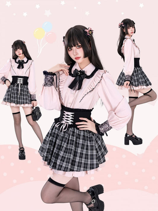 Peter Pan Collar Pink Jirai Kei Ruffle Shoulders Shirt