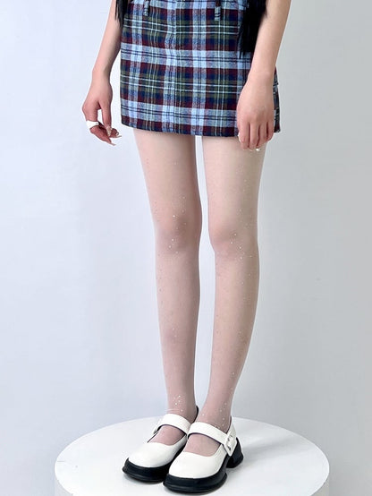 Nude/Black/White Rhinestone Decorated Semi-sheer Tights