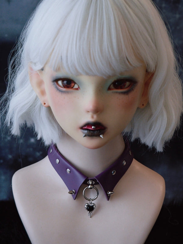 Purple Gothic Rhinestone Decorated Heart Pendant Studs Details Choker