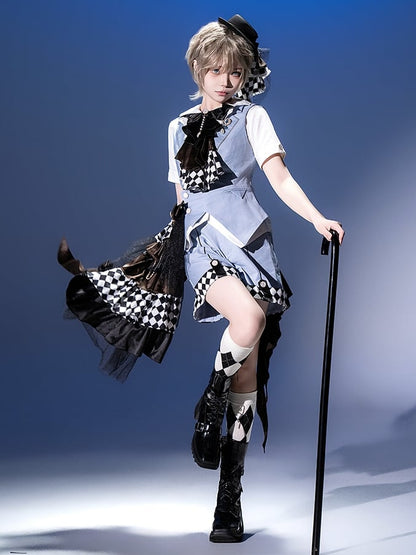 Prince Style Ouji Lolita Handkerchief Hem Light Blue Checked Pattern Shorts