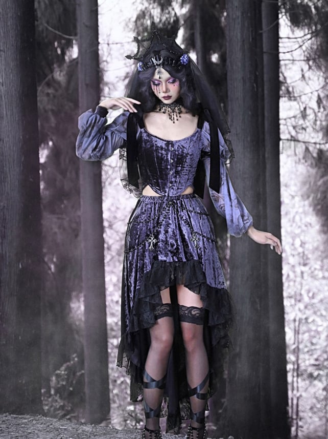 Gothic Purple Velvet Lace-up Corset Top