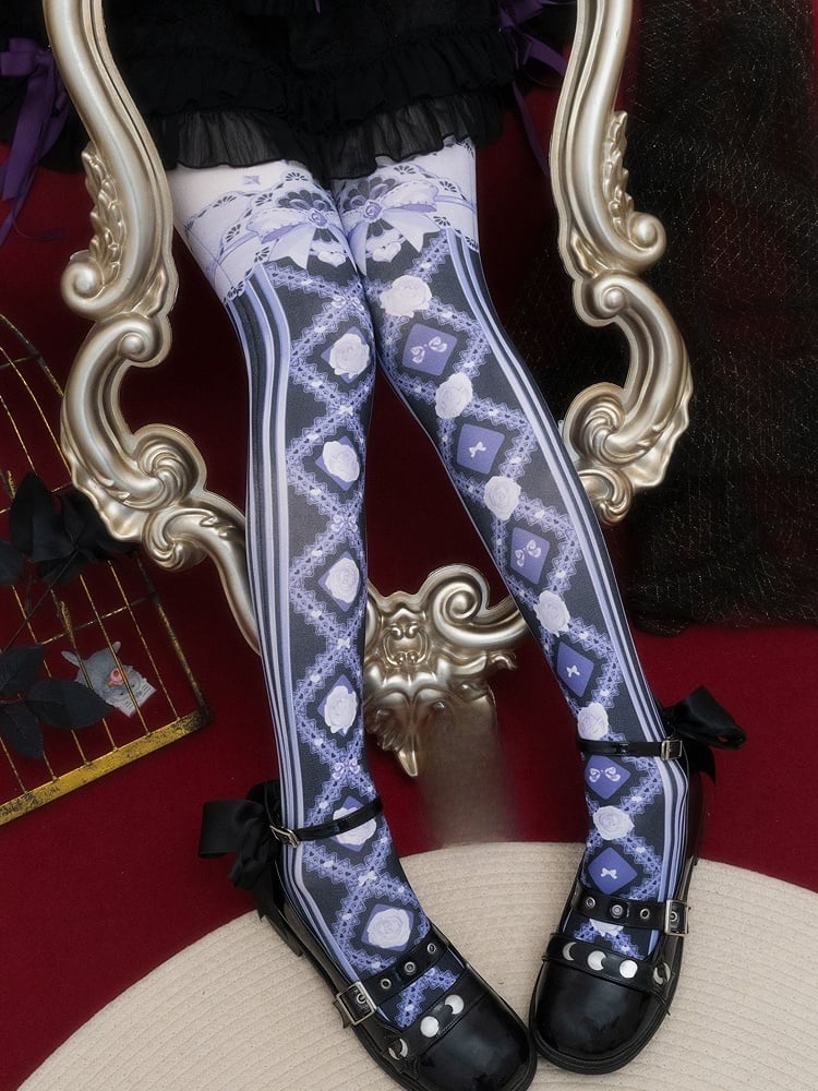 Red/Pink/Blue/Black/Yellow Bowknot And Floral Print Tights