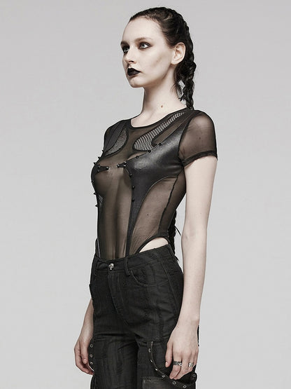 Black Punk Sexy Mesh Bodysuit