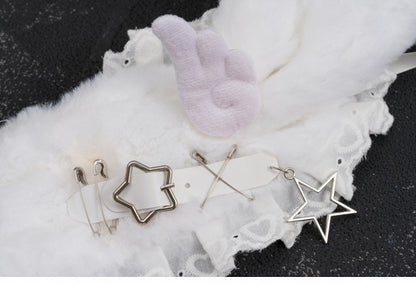 White Pins and Heart-shaped Ring Angel Wing Bunny Ears Ruffled Hairband