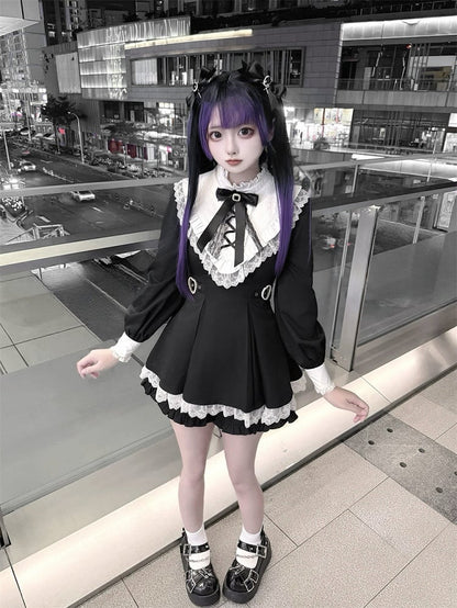 Black Lace Trimmed Bow Hairclips with Rhinestone & Cross Charm