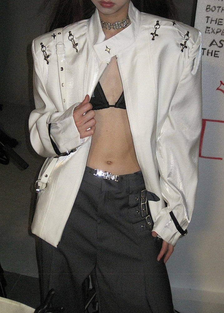 Padded Shoulders Gothic White Jacket