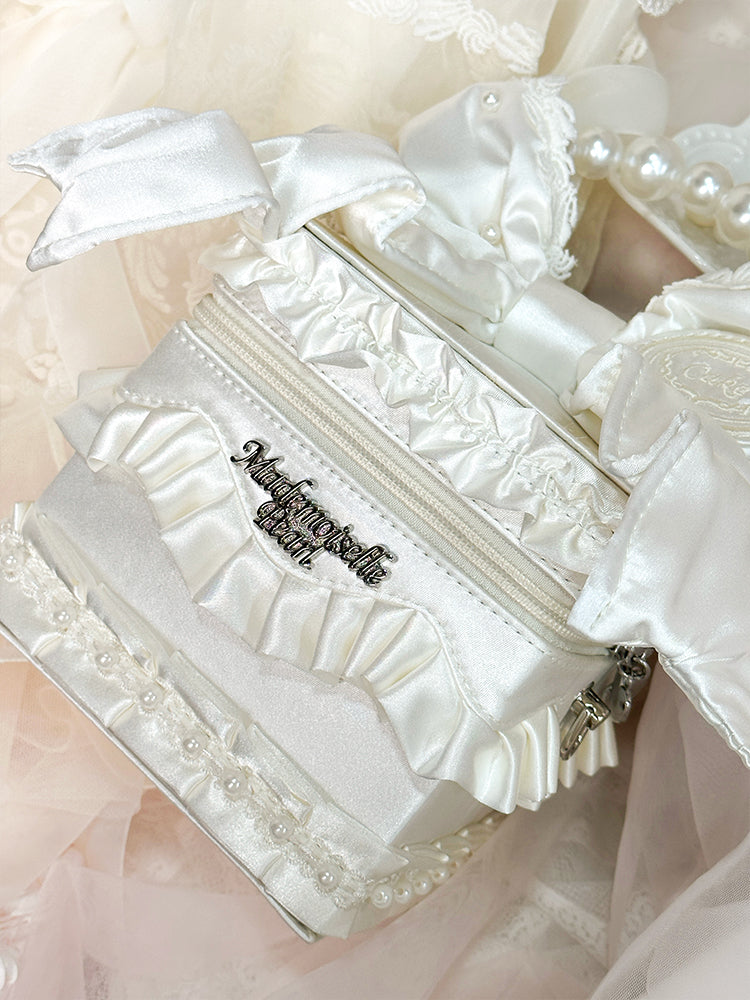 Creamy White Bead Details Hand Bag / Crossbody