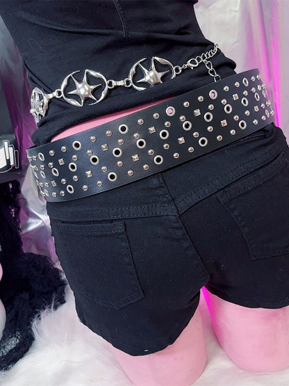 Black Punk Rock Studs Details Waist Belt