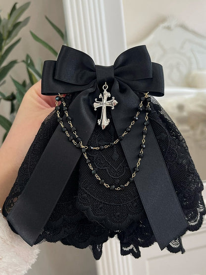 3 Colors Gothic Cross and Chains Bowknot Lace Jabot