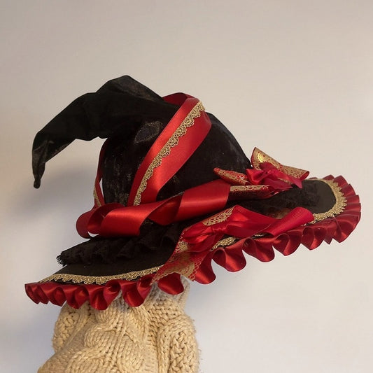 Wine Red/Green Bowknot Details Witch Hat