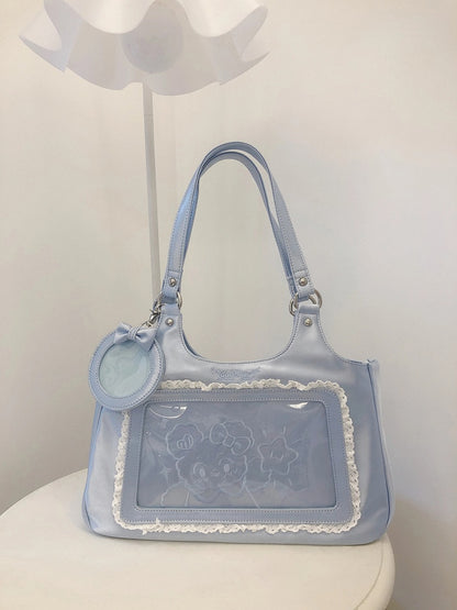 Satin Lace Trim Blue Daily Ita bag - Comes with Card Holder Charm