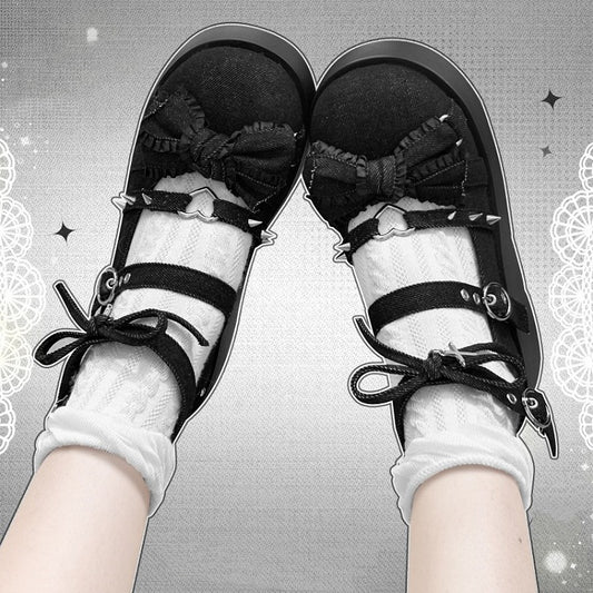 Spike Studs Bow Accents Black Cross Gothic Platforms Punk Shoes