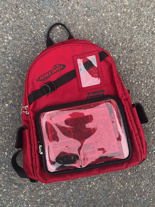 Red Large Capacity Star Decoration Unisex Daily Ita Backpack - Comes with Adjustable Strap