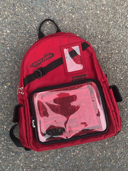 Red Large Capacity Star Decoration Unisex Daily Ita Backpack - Comes with Adjustable Strap