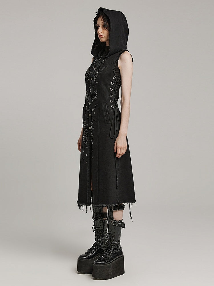 Black Punk Decayed Long Vest