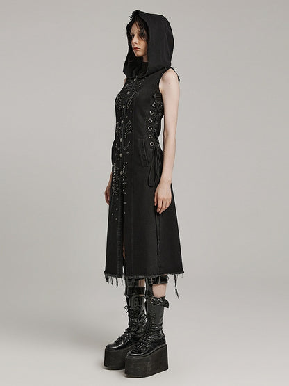 Black Punk Decayed Long Vest
