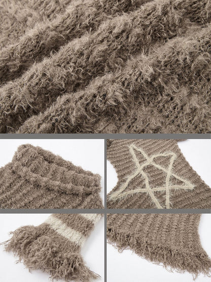 Brown Vintage Punk Batwing Sleeves Loose Five-pointed Star Sweater