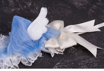Handmade Wings Blue and White Bowknots Kitty Ears Hairband