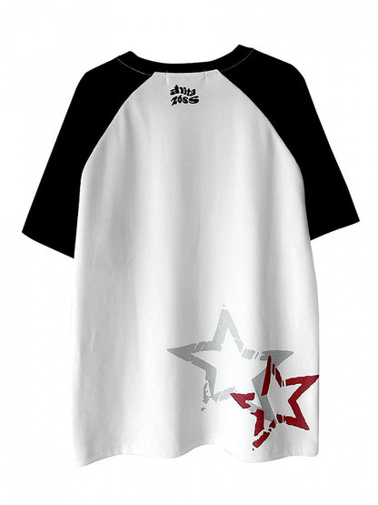 Skull and Stars Print Black and White T-shirt