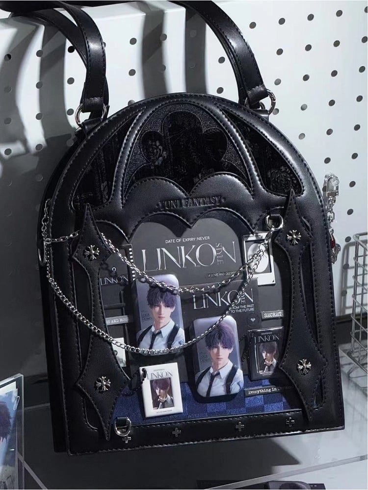 2 Ways Black & Blue Gothic Cage Shape Small Capacity Ita Crossbody Bag - Dark Aesthetic