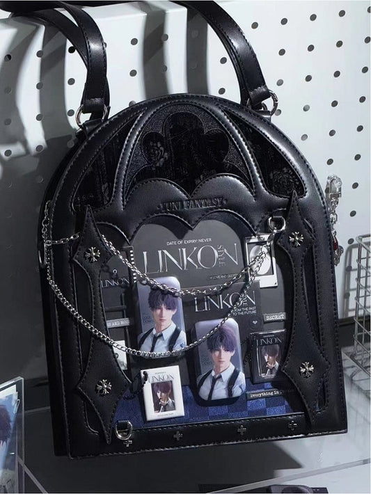 2 Ways Black & Blue Gothic Cage Shape Small Capacity Ita Crossbody Bag - Dark Aesthetic