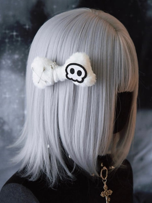 White Gothic Skeleton Applique Pin Details Plush Bone Hairclip