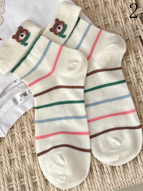 9 Options Colorful Kitty/Puppy/Bear Print Striped Pattern Calf Socks