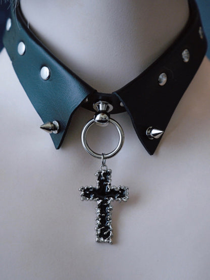 Black Gothic Cross Pendant Studs Design Buckle Choker