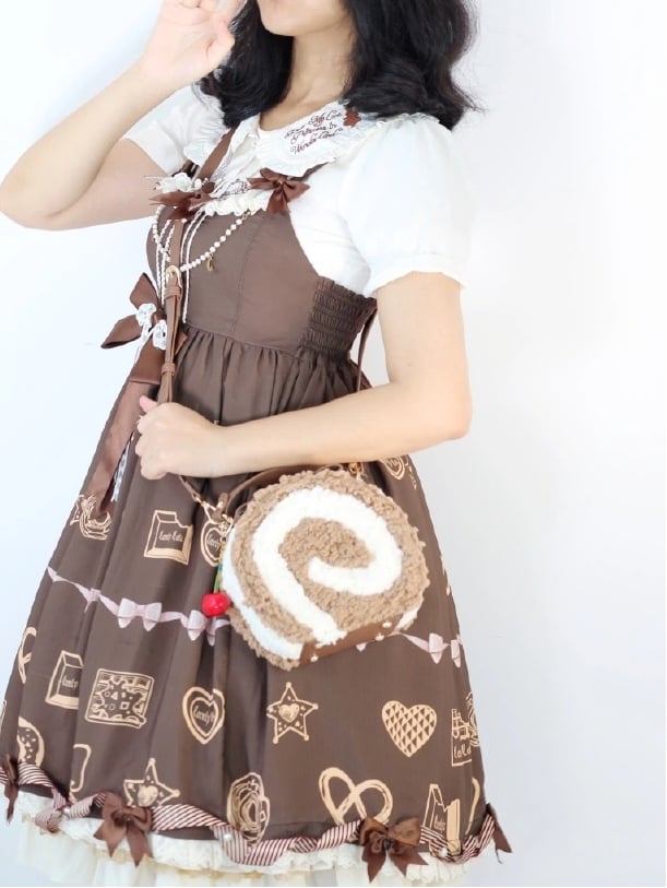 Kawaii Plush Light Brown Round Shoulder Bag - Sweet Lolita Dessert Style