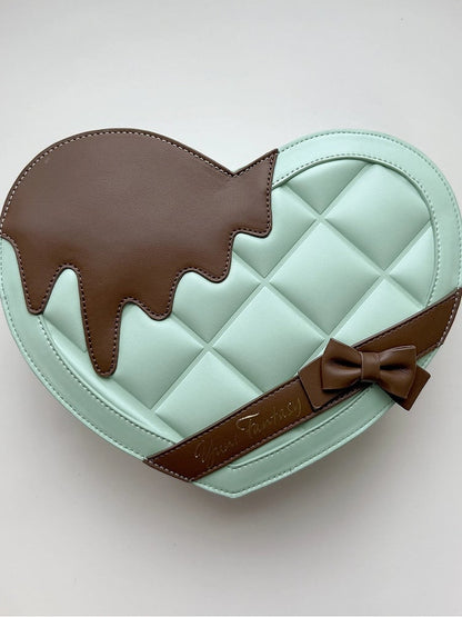 Green Heart-shaped PU Ita Bag with Bowknot