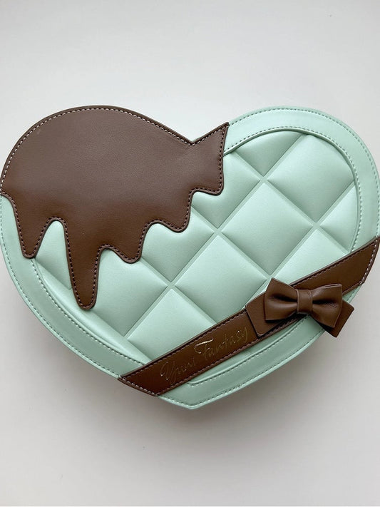 Green Heart-shaped PU Ita Bag with Bowknot