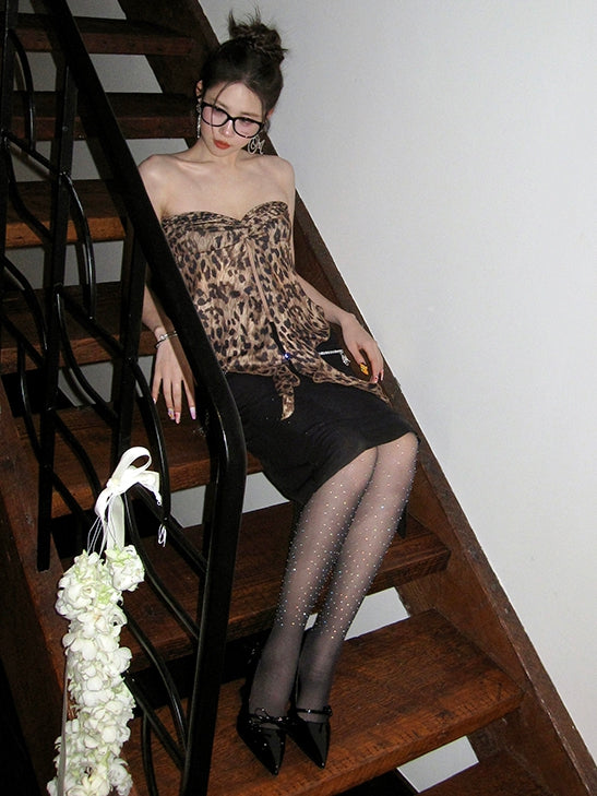 Pink/White/Black/Brown/Nude Rhinestones Decorated Tights