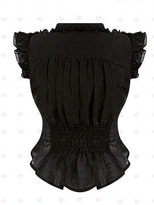 Black Semi-Sheer V-Neck Blouse with Tiered Flutter Sleeves