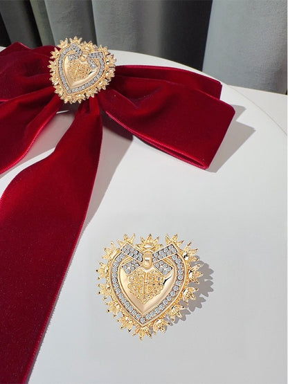 Red/Black/Green Bow Tie With Detachable Rhinestone Heart Brooch