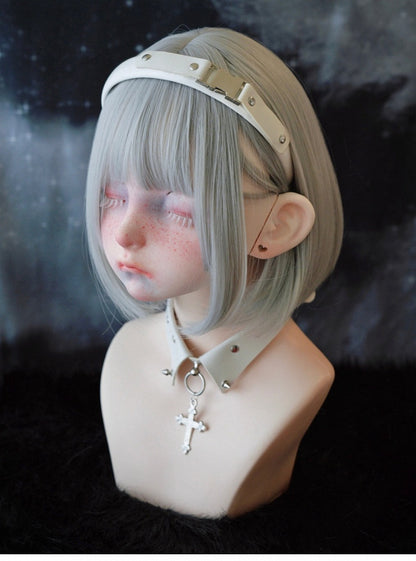 White Handmade Metal Buckle PU Studs KC