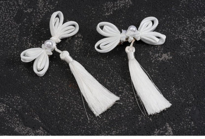 White Knot Button Tassel Hairclips