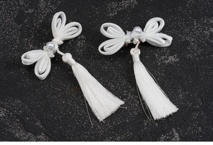 White Knot Button Tassel Hairclips