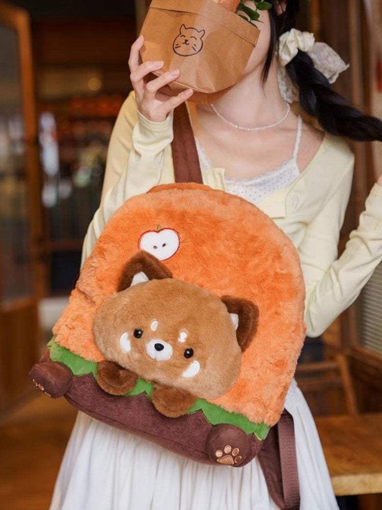 Brown&Orange Apple Design Cute Plush Hamburger Red Panda Backpack Middle/Large Size