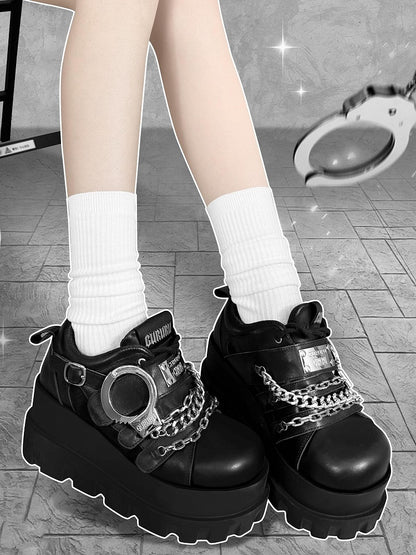 Y2K Handcuffs Design Detachable Chains Black Punk Platforms